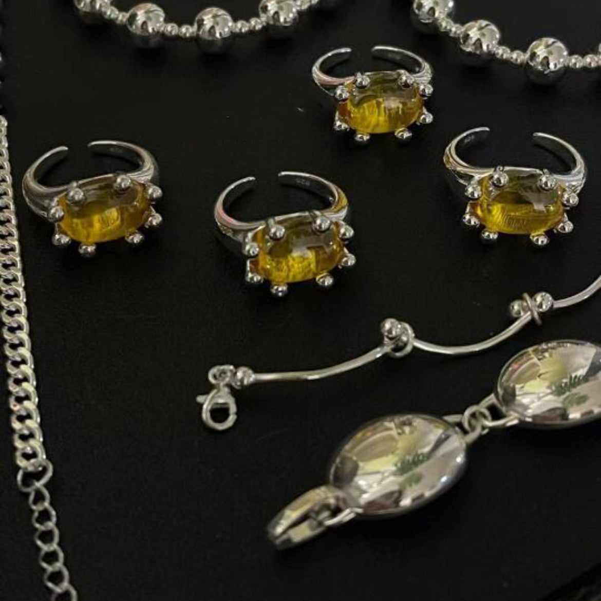 YUZU S925 Sterling Silver Yellow Diamond Ring