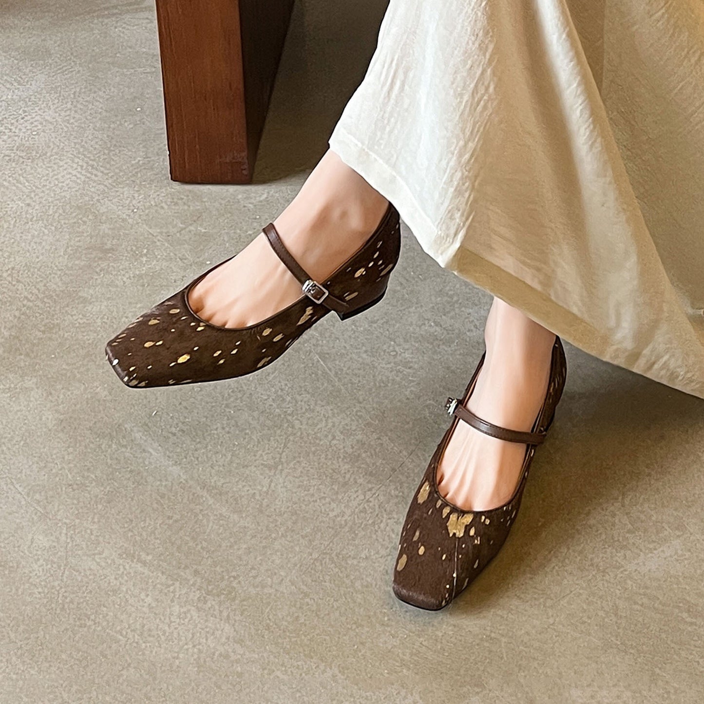 Cow Print Square Toes Pumps