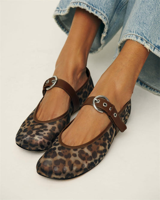 Leopard Print Mesh Flats