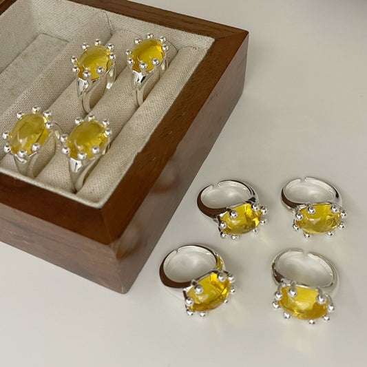 YUZU S925 Sterling Silver Yellow Diamond Ring